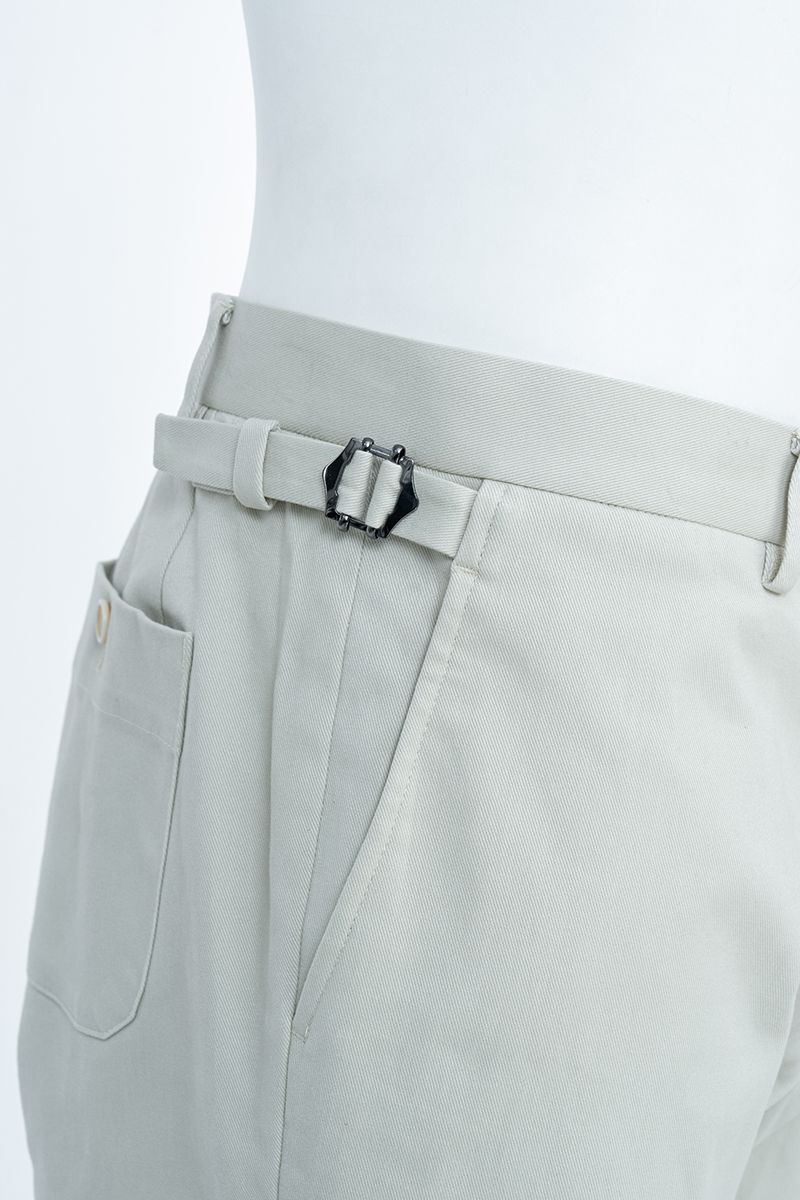 THEODORE Light Grey Flat-Front Cotton Trousers, view 5 of 7