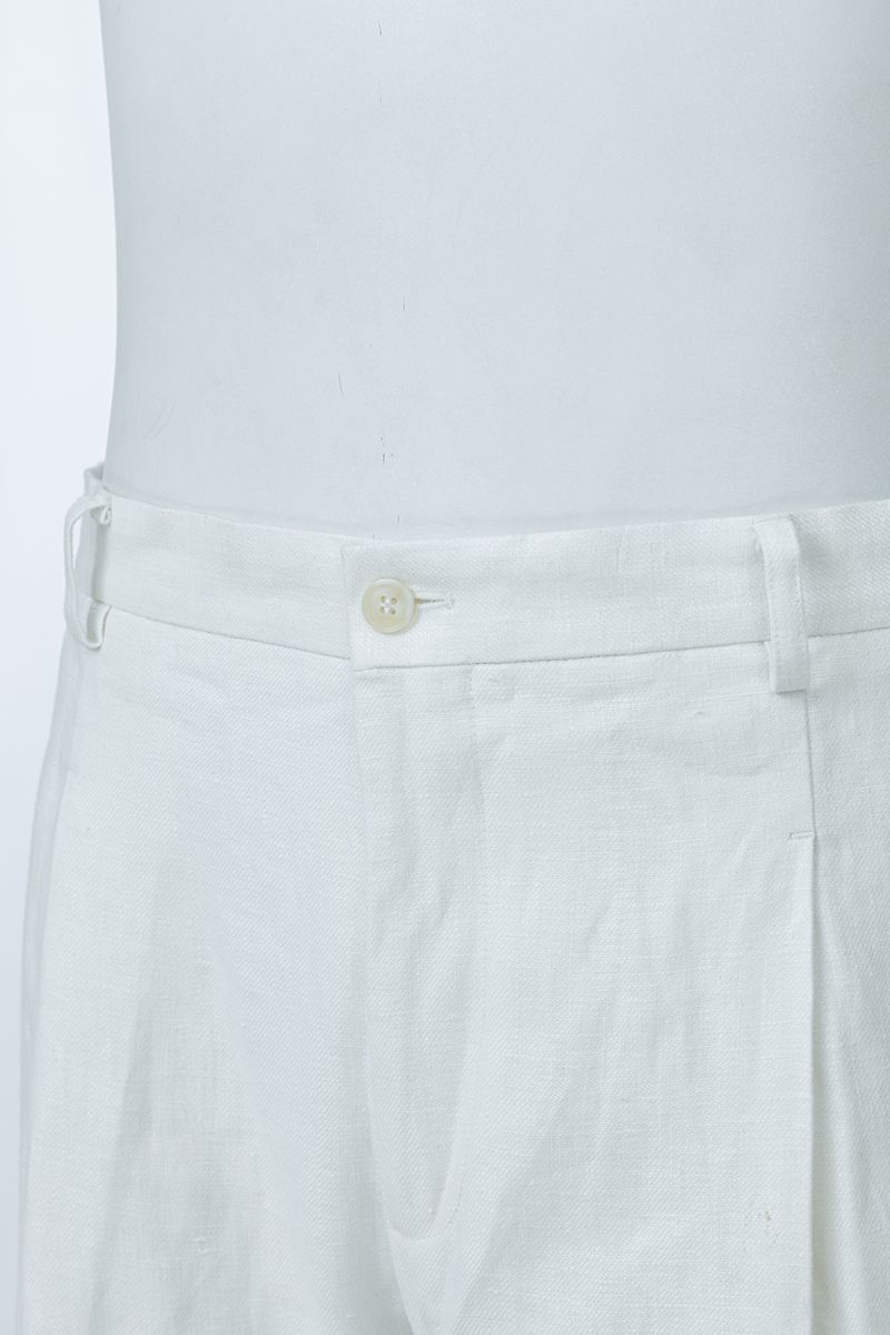 THEODORE Ivory Double-Pleat Linen Trousers, view 5 of 8