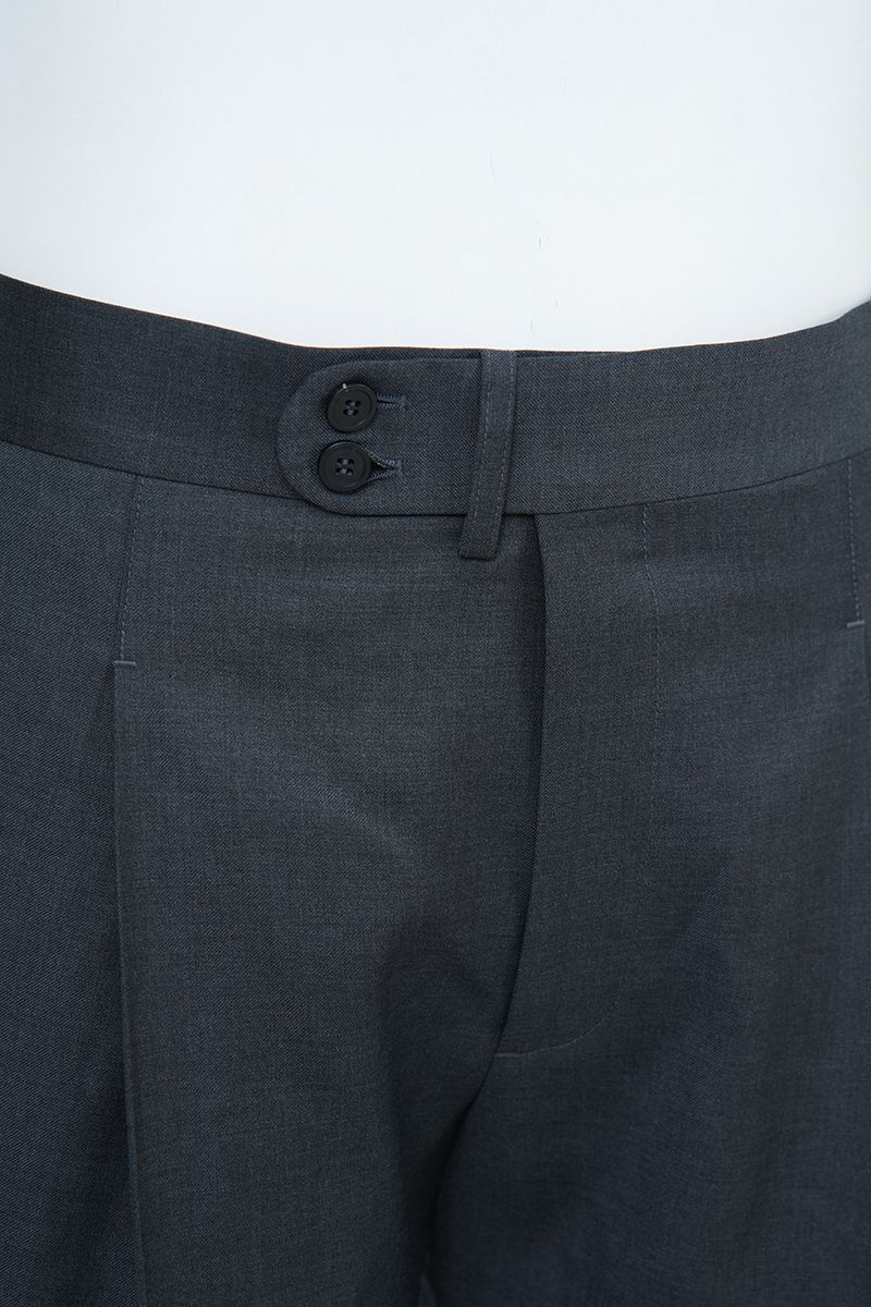 THEODORE Charcoal Button-Tab Wool Trousers, view 5 of 8