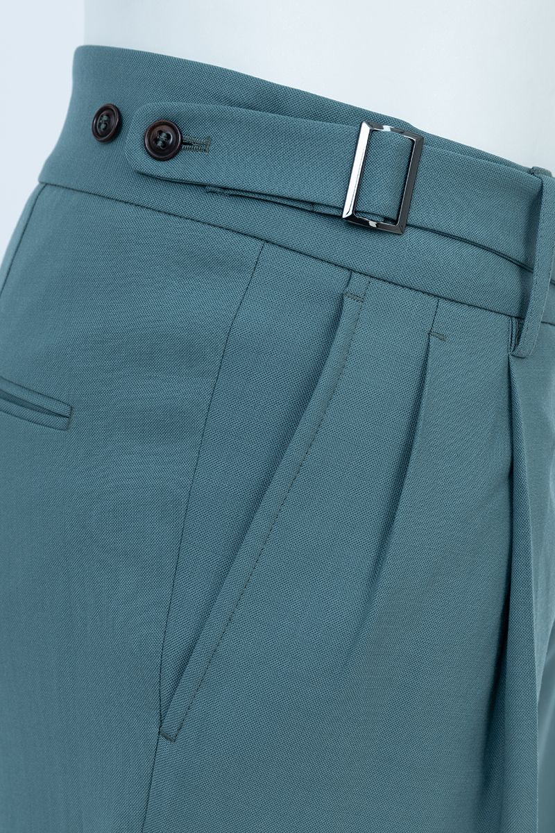 THEODORE Blue Grey Double-Pleat Wool Trousers, view 5 of 6