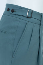 THEODORE Blue Grey Double-Pleat Wool Trousers, view 5 of 6