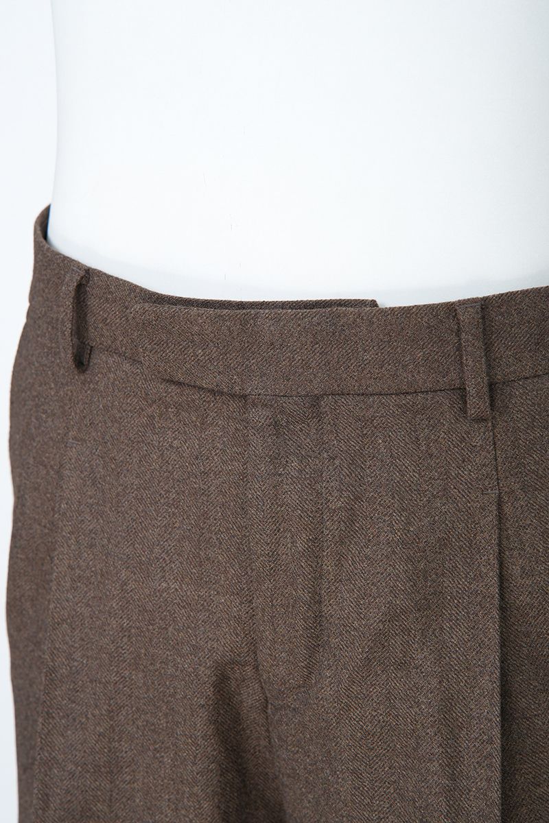 THEODORE Coffee Herringbone Double-Pleat Wool Trousers, view 5 of 8