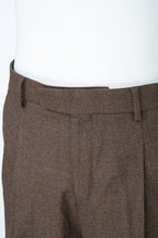 THEODORE Coffee Herringbone Double-Pleat Wool Trousers, view 5 of 8