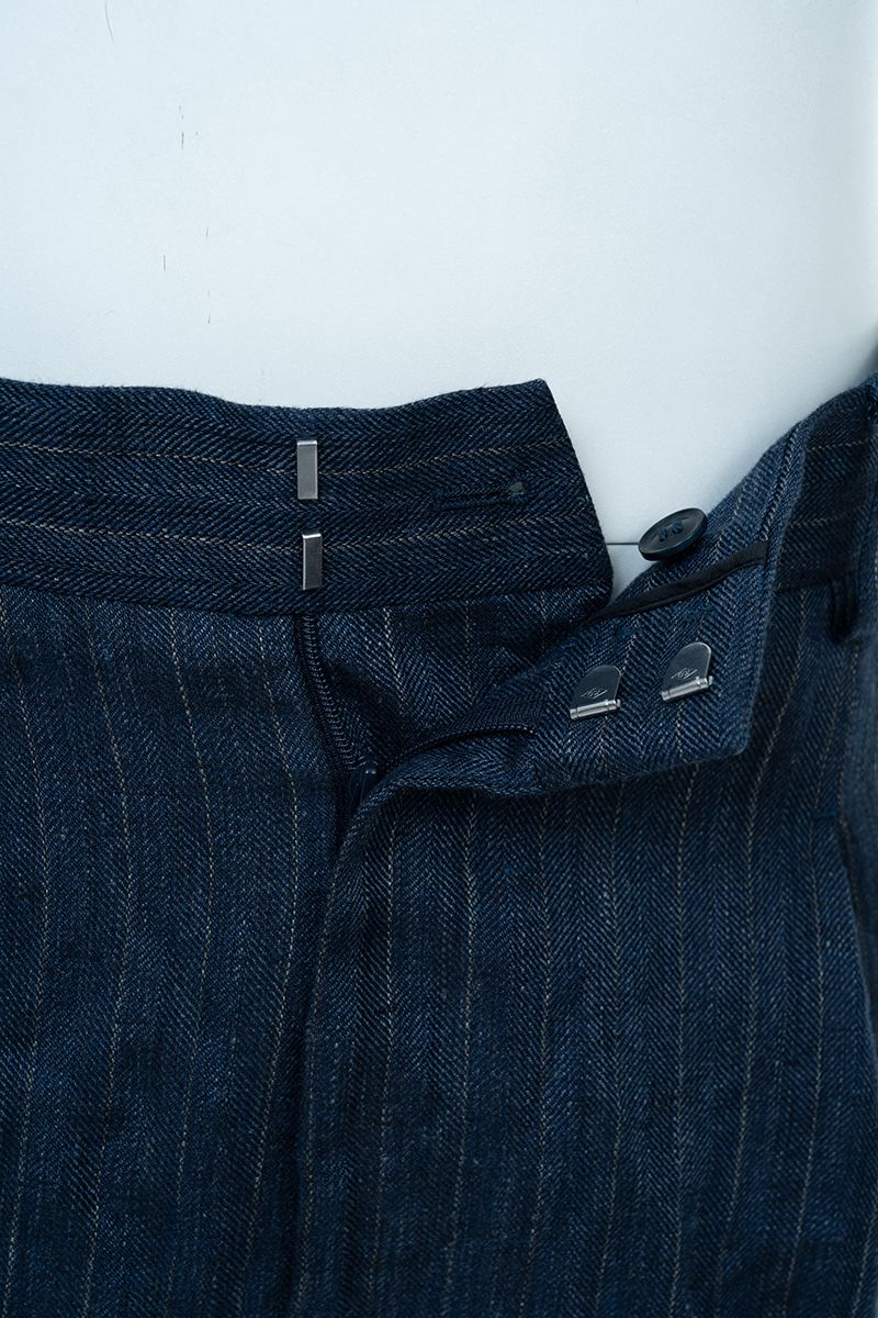 THEODORE Navy Lightweight Striped Linen Trousers, view 5 of 8