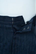 THEODORE Navy Lightweight Striped Linen Trousers, view 5 of 8