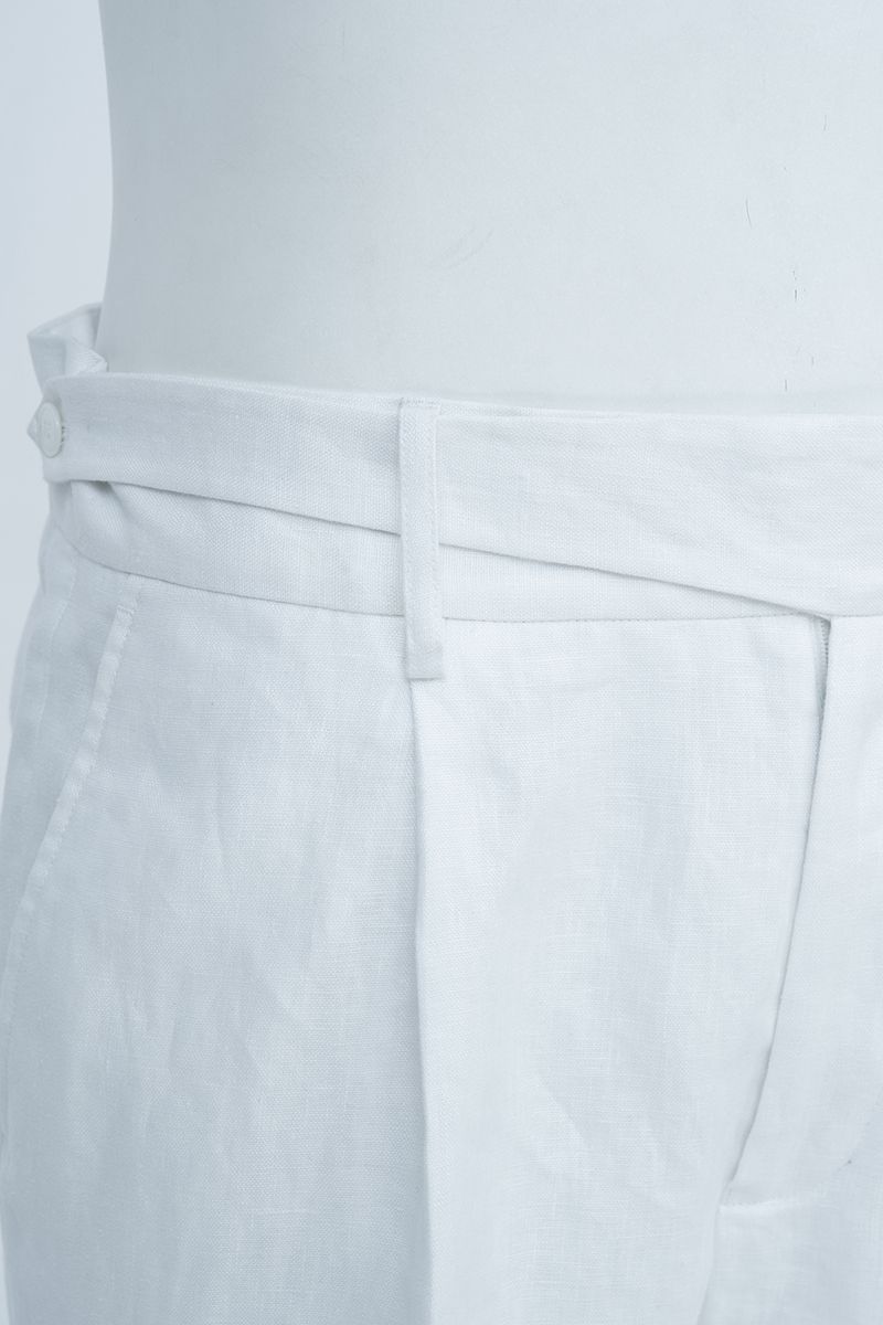 THEODORE White Single-Pleat Linen Shorts, view 5 of 8