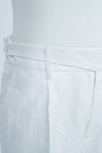 THEODORE White Single-Pleat Linen Shorts, view 5 of 8
