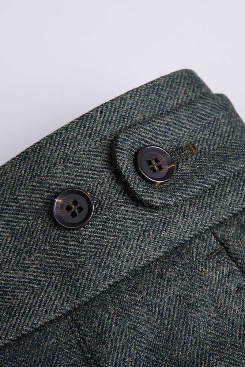 THEODORE Olive Herringbone Wool Trousers, view 5 of 6