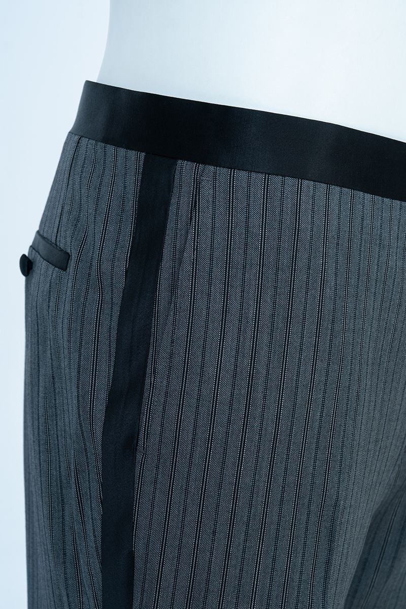 THEODORE Charcoal Striped Flat-Front Wool Trousers, view 6 of 7
