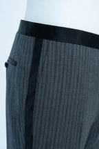 THEODORE Charcoal Striped Flat-Front Wool Trousers, view 6 of 7