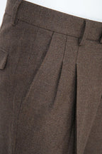 THEODORE Coffee Herringbone Double-Pleat Wool Trousers, view 6 of 8