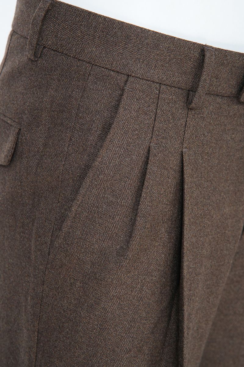 THEODORE Coffee Herringbone Double-Pleat Wool Trousers, view 6 of 8