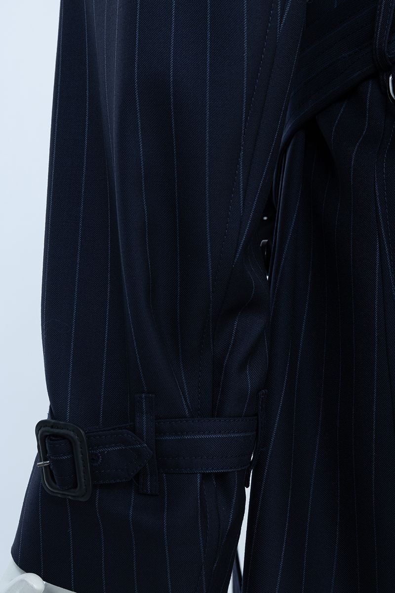 THEODORE Navy Striped Wool Trench Coat, view 4 of 9