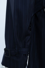 THEODORE Navy Striped Wool Trench Coat, view 4 of 9