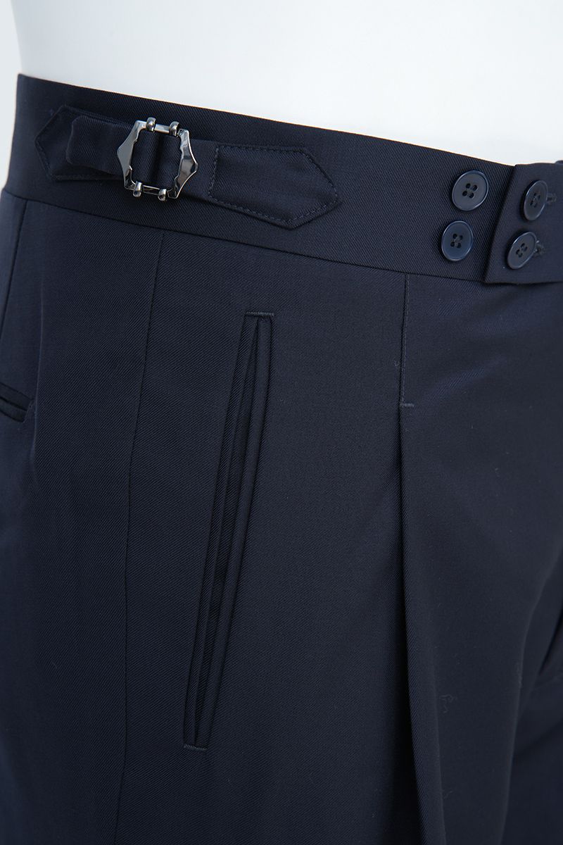 THEODORE The Via Veneto Navy Wool Square-Tab Trousers, view 6 of 8