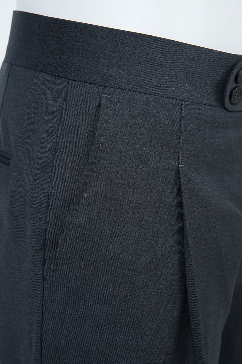 THEODORE Charcoal Button-Tab Wool Trousers, view 6 of 8