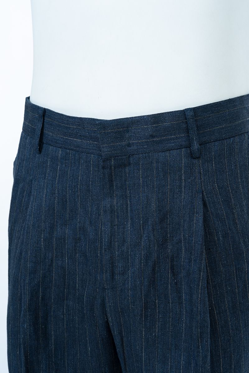 THEODORE Navy Lightweight Striped Linen Trousers, view 6 of 8
