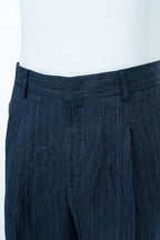THEODORE Navy Lightweight Striped Linen Trousers, view 6 of 8