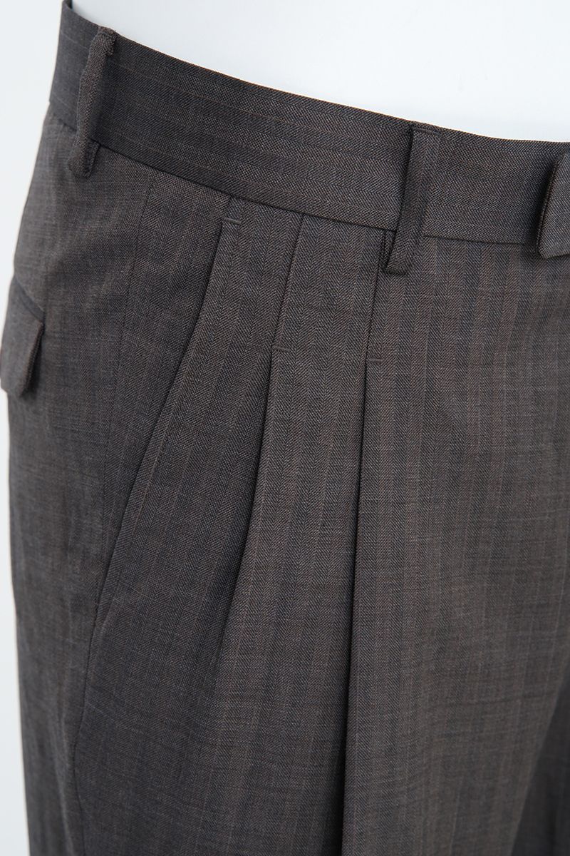 THEODORE Charcoal Striped Double-Pleat Wool Trousers, view 6 of 8
