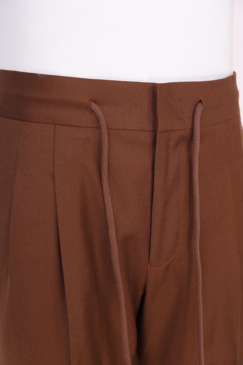 THEODORE Brown Elastic-Back Wool Trousers, view 7 of 10