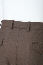 THEODORE Coffee Herringbone Double-Pleat Wool Trousers, view 7 of 8