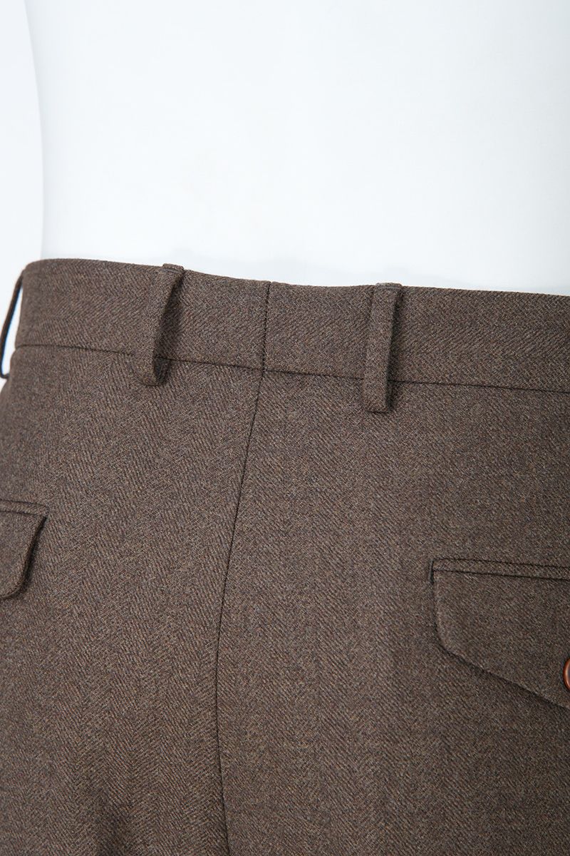 THEODORE Coffee Herringbone Double-Pleat Wool Trousers, view 7 of 8
