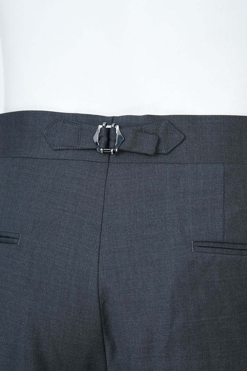 THEODORE Charcoal Button-Tab Wool Trousers, view 7 of 8