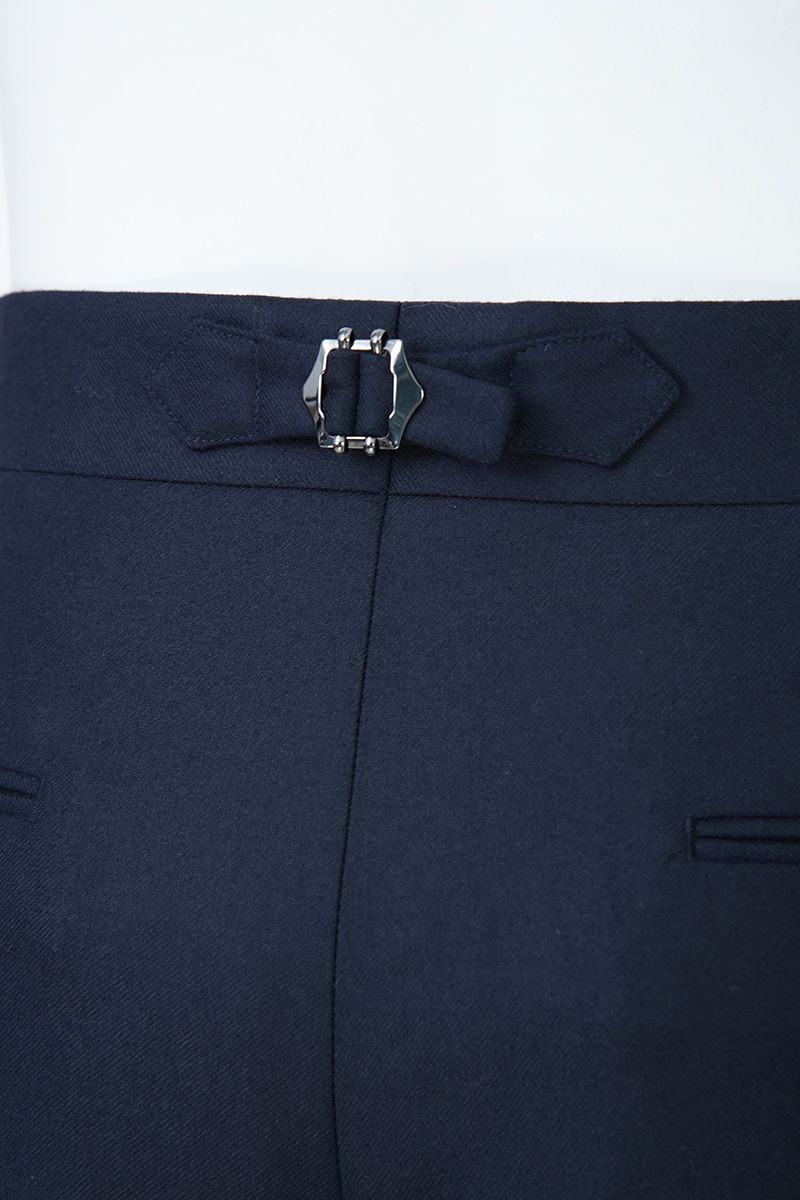 THEODORE Navy Button-Tab Wool Trousers, view 7 of 8