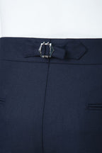 THEODORE Navy Button-Tab Wool Trousers, view 7 of 8