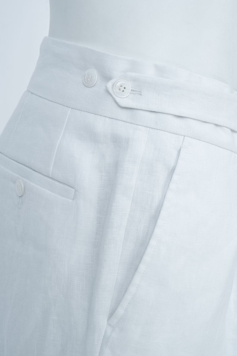 THEODORE White Single-Pleat Linen Shorts, view 7 of 8