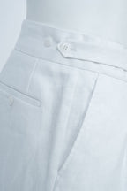 THEODORE White Single-Pleat Linen Shorts, view 7 of 8