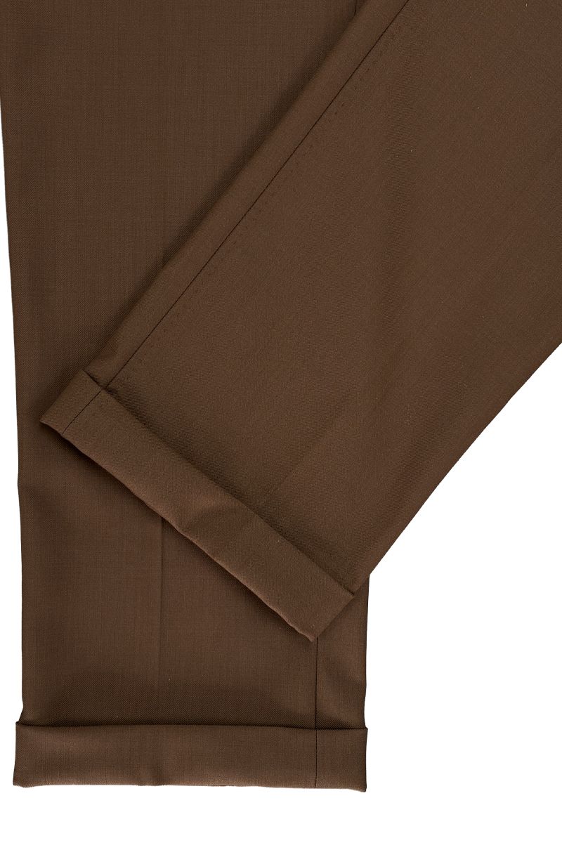 THEODORE The Posillipo Brown Wool Single-Pleat Trousers, view 7 of 8