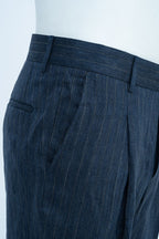THEODORE Navy Lightweight Striped Linen Trousers, view 7 of 8