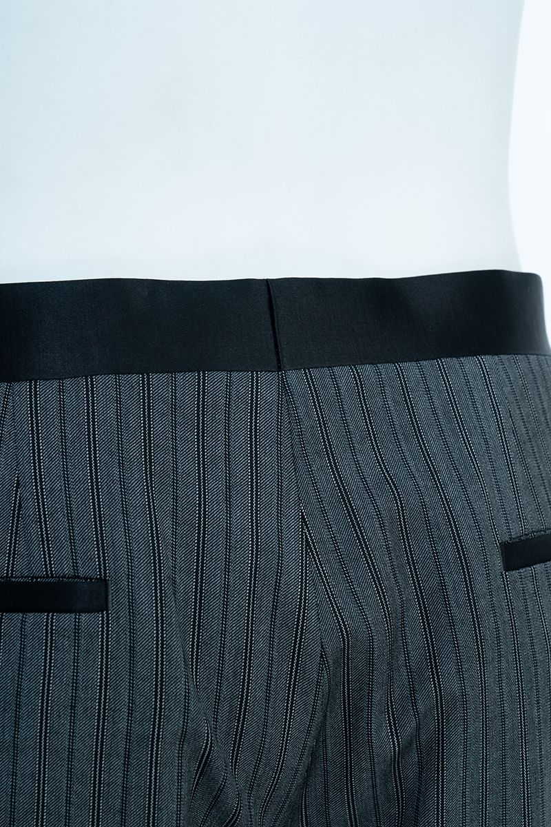THEODORE Charcoal Striped Flat-Front Wool Trousers, view 7 of 7