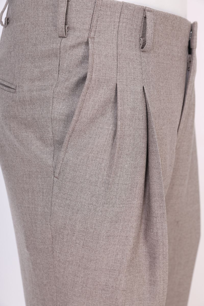 THEODORE The Fiesole Grey Wool Double-Pleat Flannel Trousers, view 7 of 9