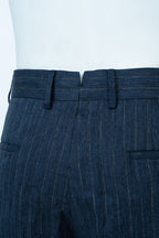 THEODORE Navy Lightweight Striped Linen Trousers, view 8 of 8