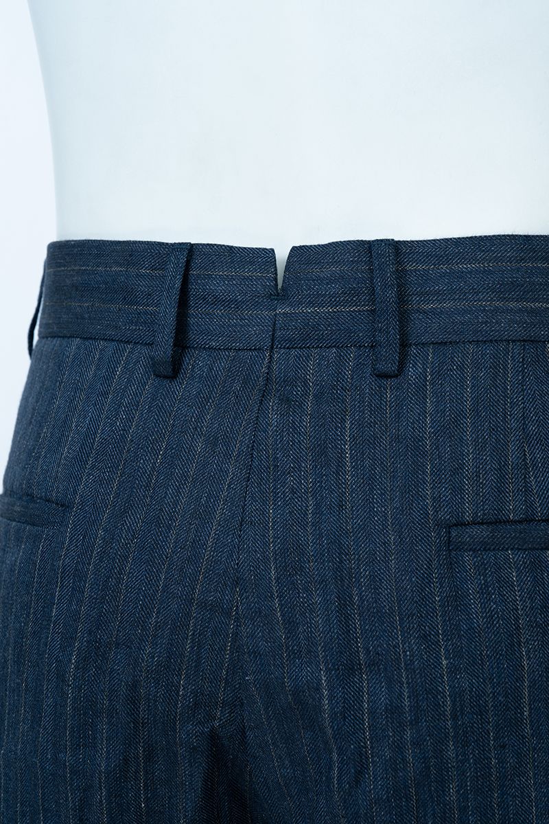 THEODORE Navy Lightweight Striped Linen Trousers, view 8 of 8