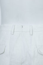 THEODORE Ivory Double-Pleat Linen Trousers, view 8 of 8
