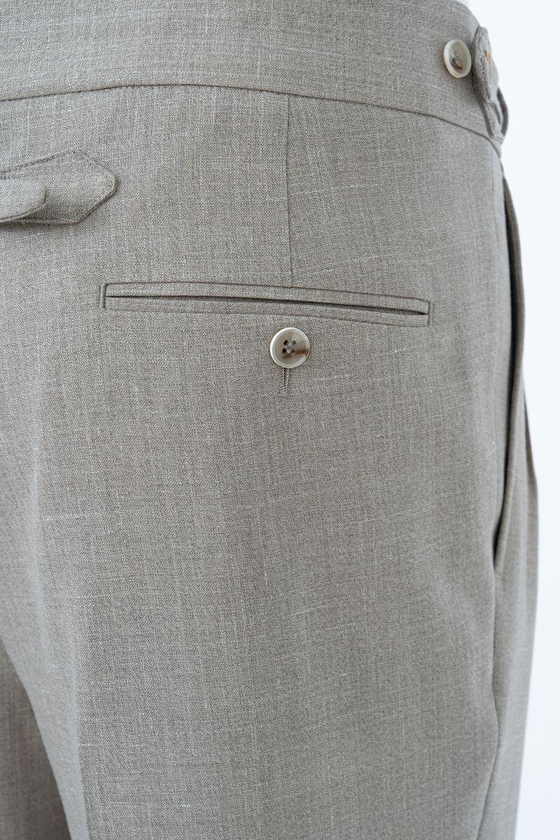 THEODORE Taupe Box-Pleat Wool Trousers, view 8 of 9