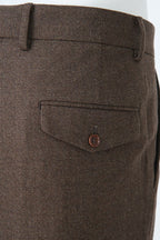 THEODORE Coffee Herringbone Double-Pleat Wool Trousers, view 8 of 8