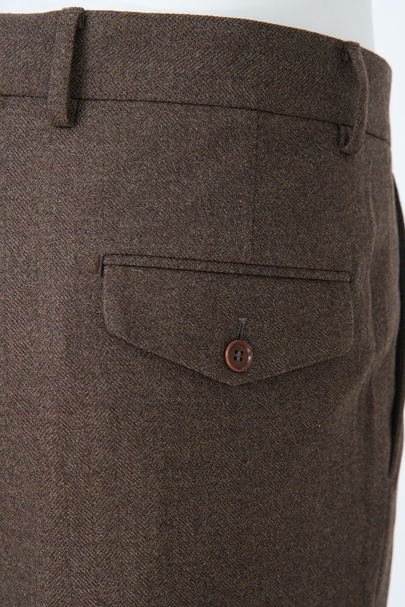 THEODORE Coffee Herringbone Double-Pleat Wool Trousers, view 8 of 8