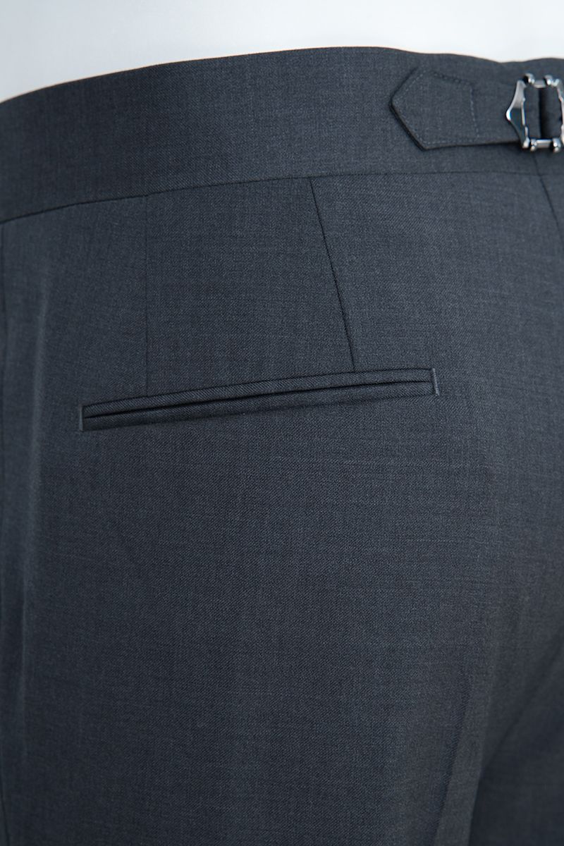 THEODORE Charcoal Button-Tab Wool Trousers, view 8 of 8