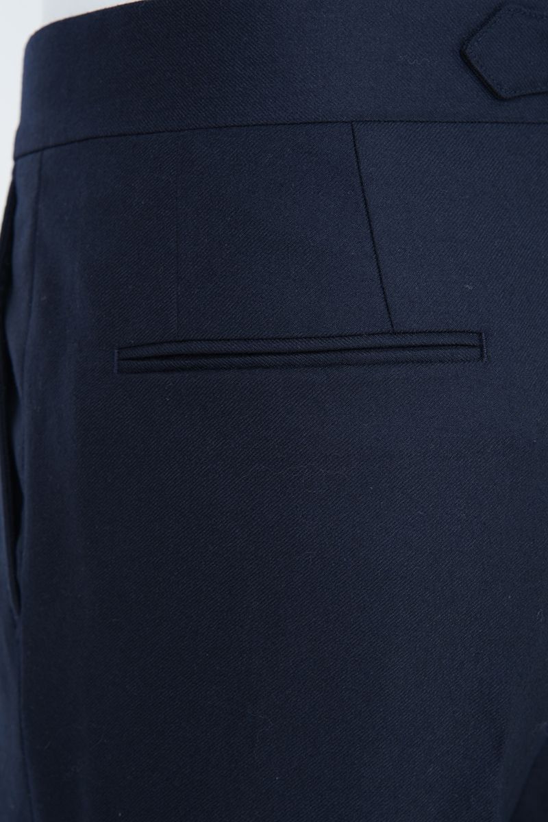 THEODORE Navy Button-Tab Wool Trousers, view 8 of 8