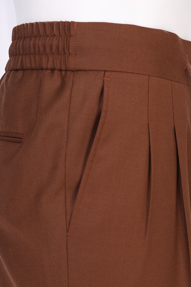 THEODORE Brown Elastic-Back Wool Trousers, view 8 of 10