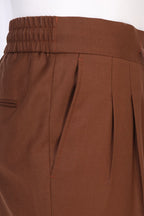 THEODORE Brown Elastic-Back Wool Trousers, view 8 of 10