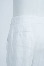 THEODORE White Single-Pleat Linen Shorts, view 8 of 8