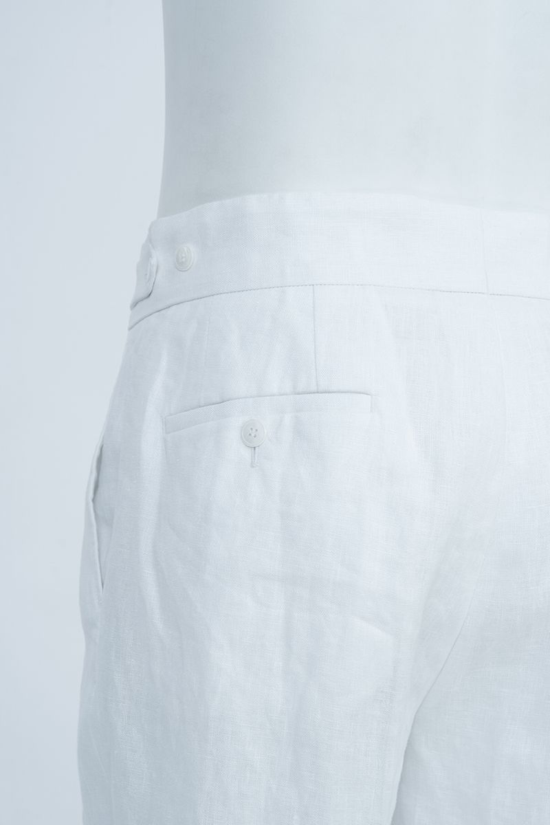THEODORE White Single-Pleat Linen Shorts, view 8 of 8