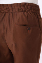 THEODORE Brown Elastic-Back Wool Trousers, view 9 of 10