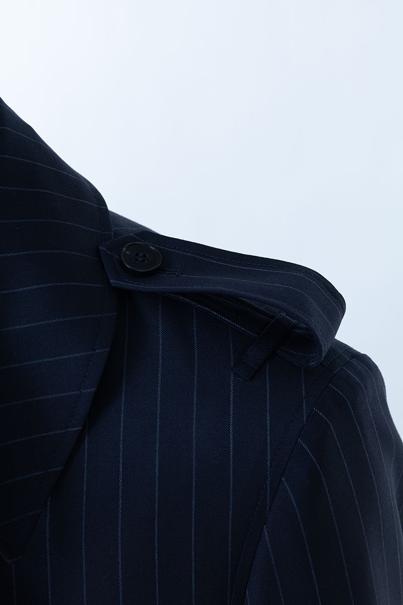 THEODORE Navy Striped Wool Trench Coat, view 5 of 9