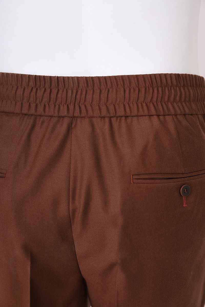 THEODORE Brown Elastic-Back Wool Trousers, view 10 of 10